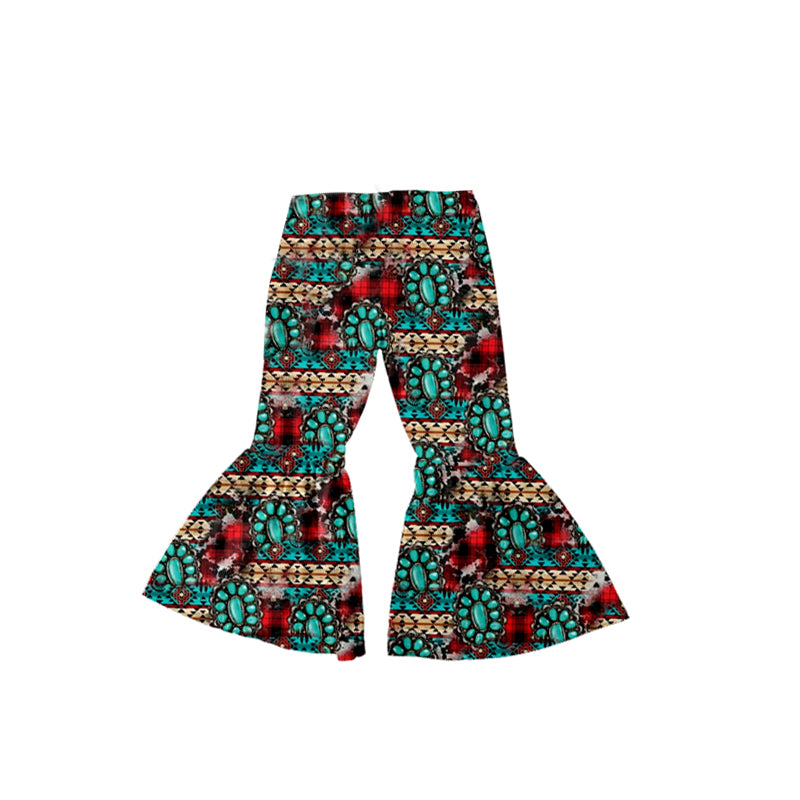 P0234 western gem girl bell bottom pants print 20230706