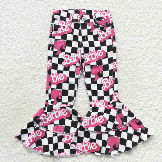 P0243 pink checkerbroad barbie ruffles button jeans denim pant 20230909 RTS