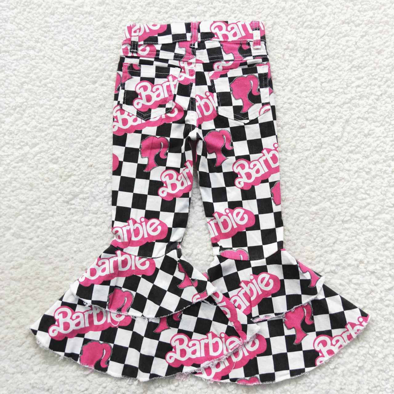 P0243 pink checkerbroad barbie ruffles button jeans denim pant 20230909 RTS