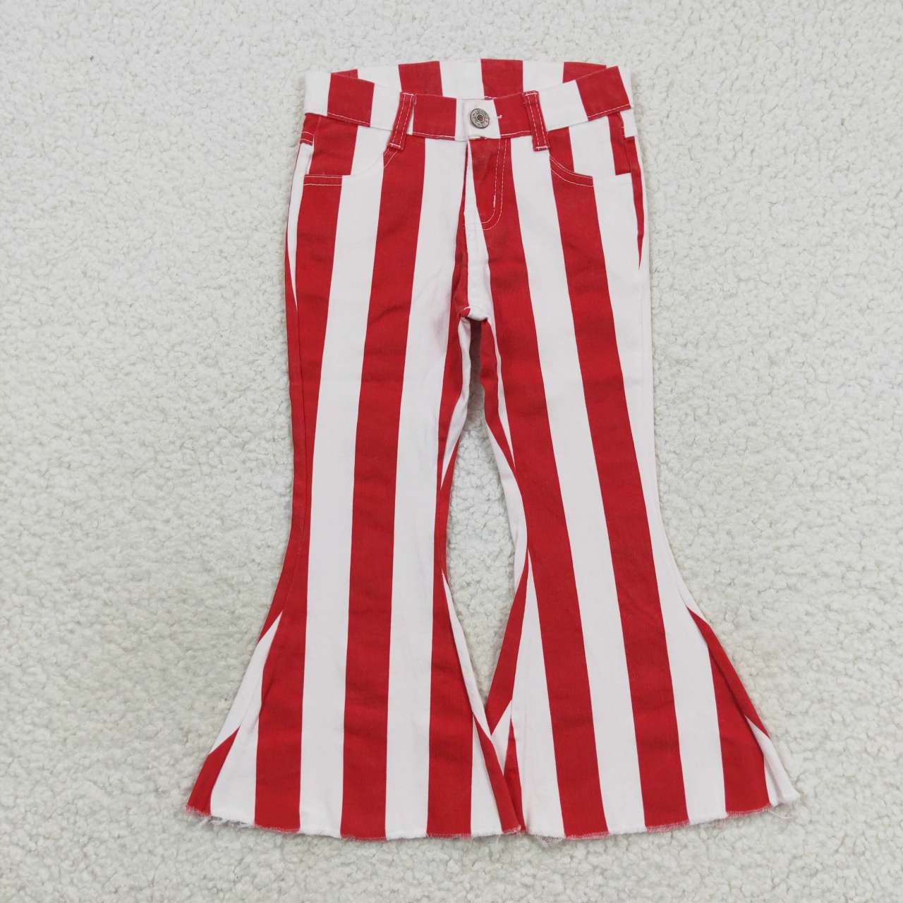 P0246 western stripe red white buttons zip up jeans girl kids denim jeans bell pants 20230830 RTS