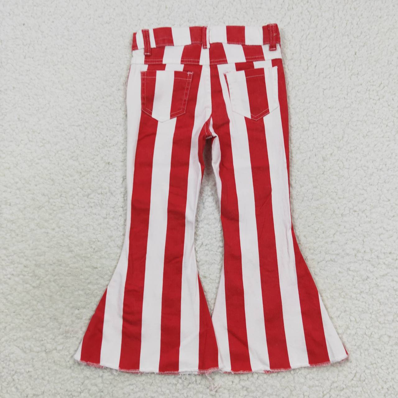 P0246 western stripe red white buttons zip up jeans girl kids denim jeans bell pants 20230830 RTS