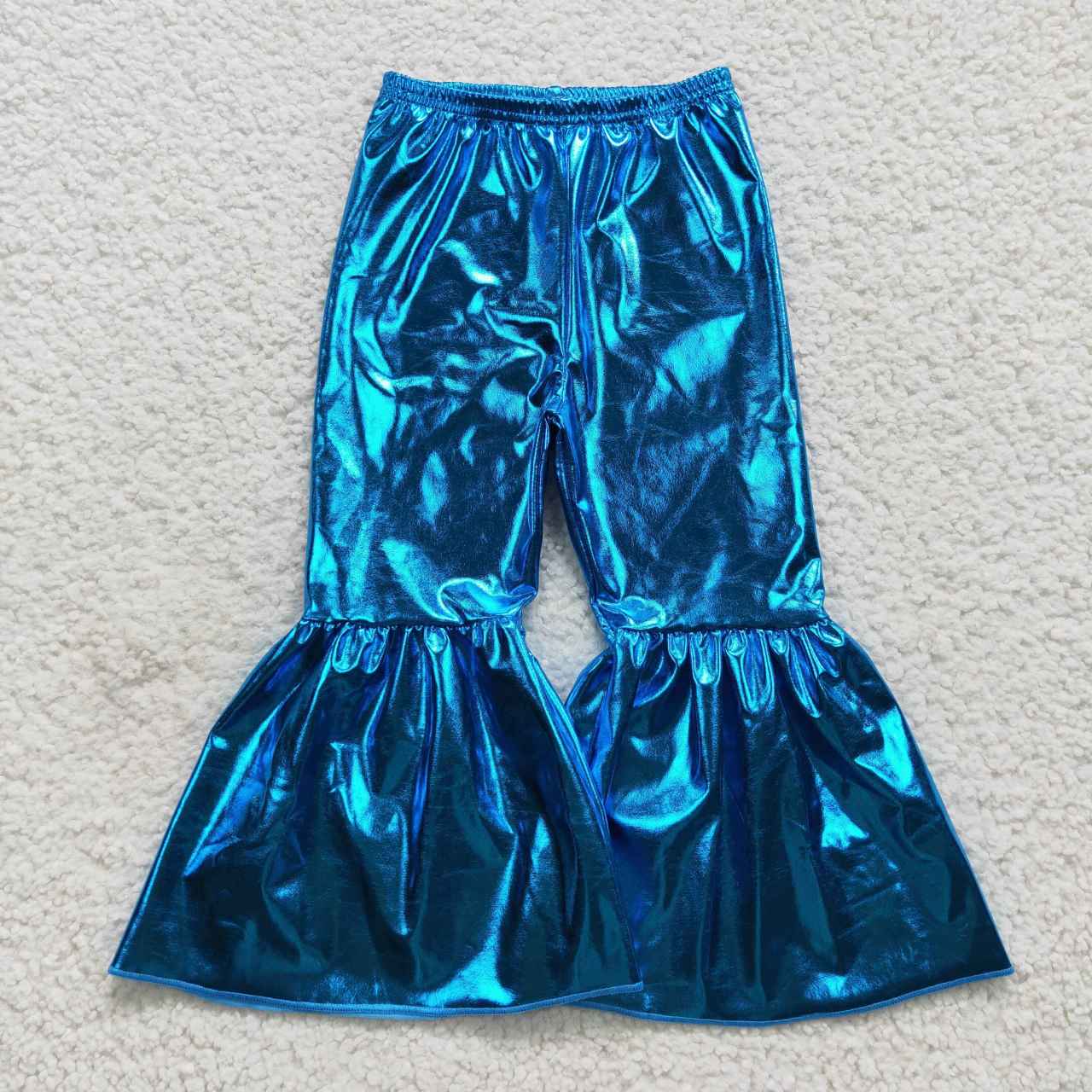 P0252 satin gilding girl blue bell bottom long girl pants 20230804 RTS