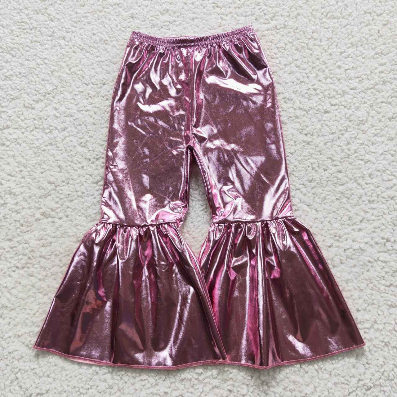 P0253 satin gilding girl pink purple bell bottom long girl pants 20230804 RTS