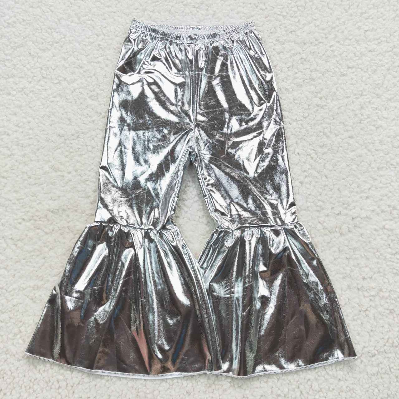 P0254 satin gilding girl silver bell bottom long girl pants 20230808 RTS