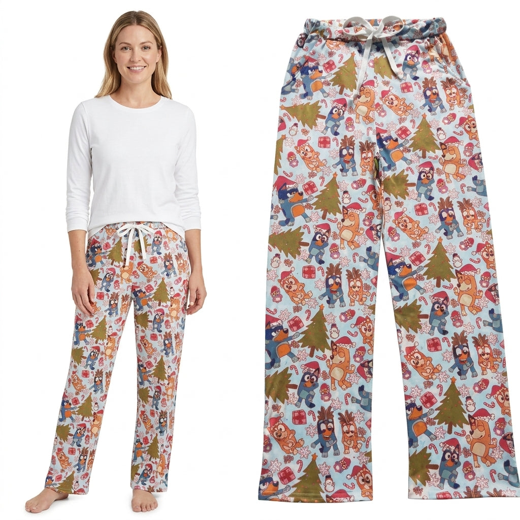 NO MOQ RTS P0266 Women Clothes Christmas Cartoon Dog Mixed Print Long Lounge Pants 202610