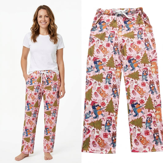 NO MOQ RTS P0267 Women Clothes Christmas Cartoon Dog Mixed Print Long Lounge Pants 202610