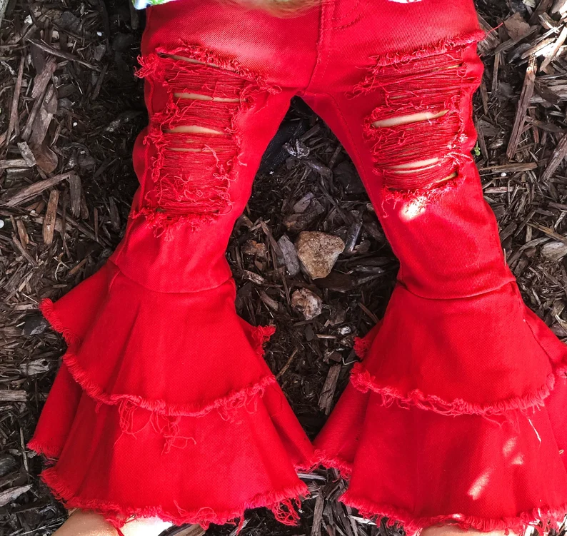 P0270 ripped red girl denim jeans 202300916 RTS