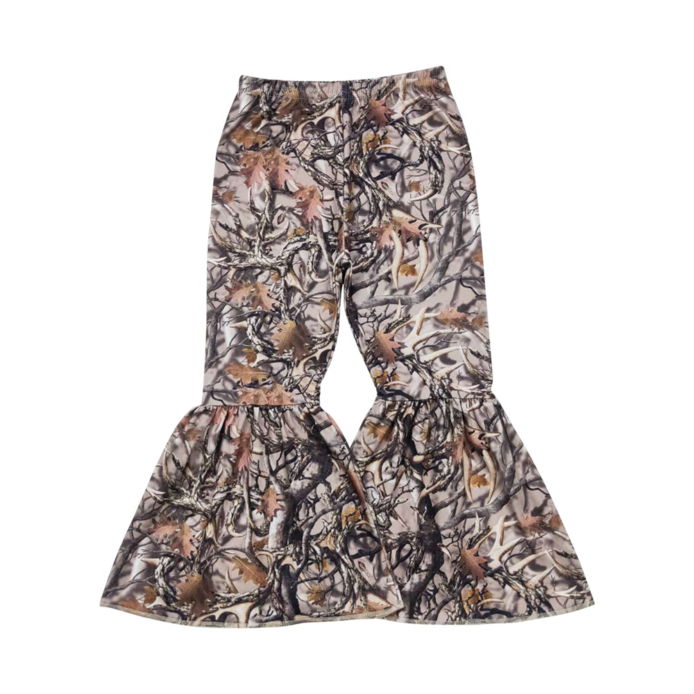 NO MOQ RTS P0309 Girl Clothes Hunting Deer Leaf Camo Print Elastic Waist Flare Bell Bottom Pants 202610