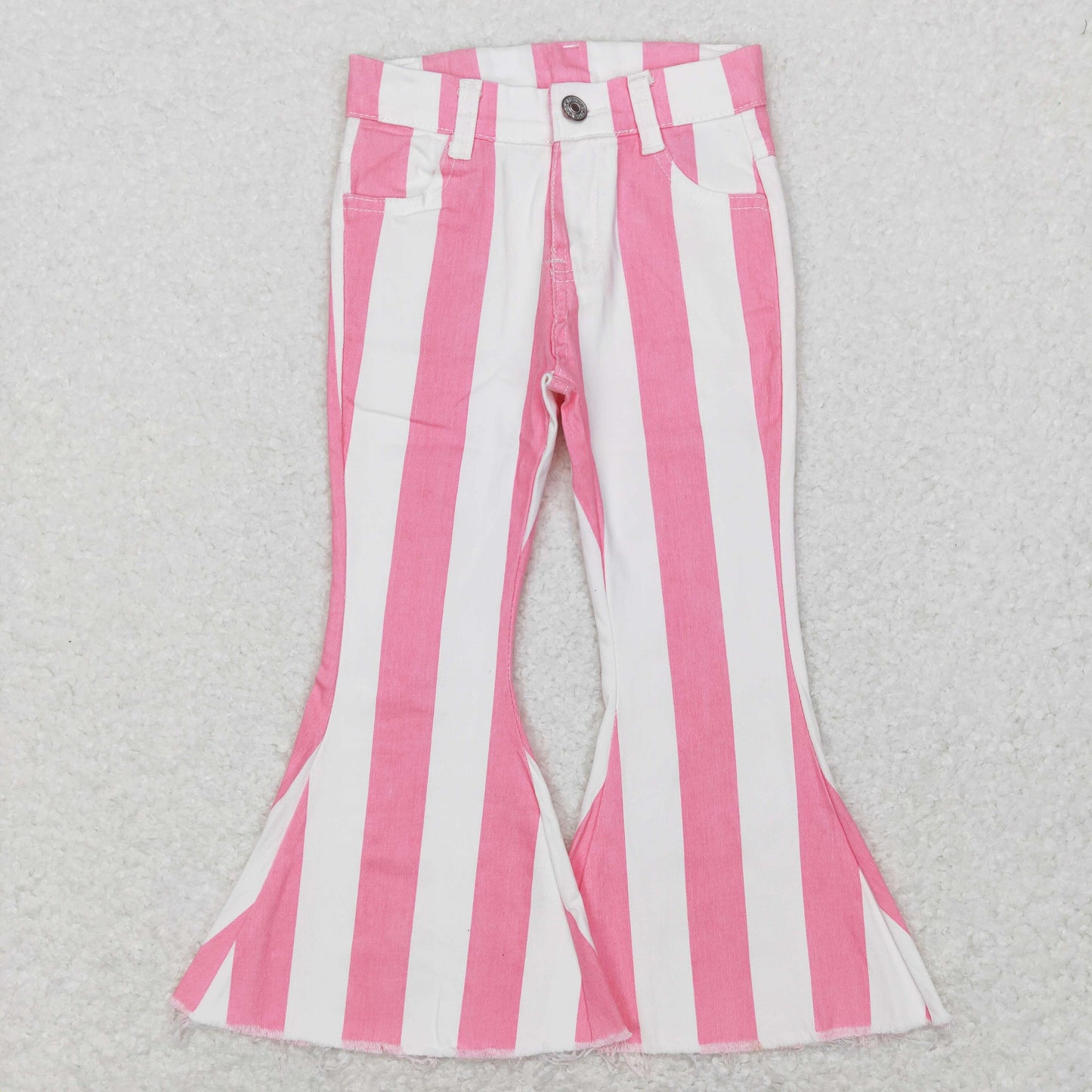 P0315 western stripe pink white buttons zip up jeans girl kids denim jeans bell pants 20231121 RTS