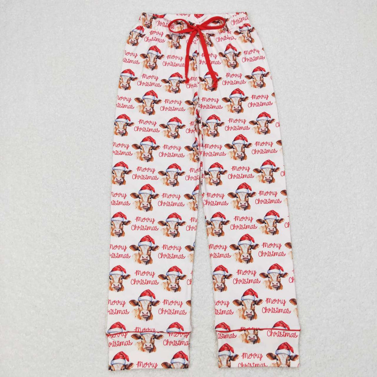 NO MOQ RTS P0321 (2)Women Clothes Christmas Cow With Santa Hat Allover Print Long Casual Pajama Pants 202610