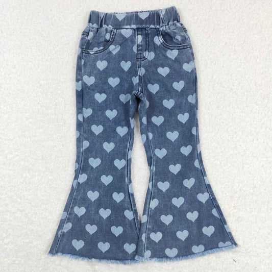 P0333 western blue love valentine buttons zip up jeans girl kids denim jeans bell pants 20231212 RTS