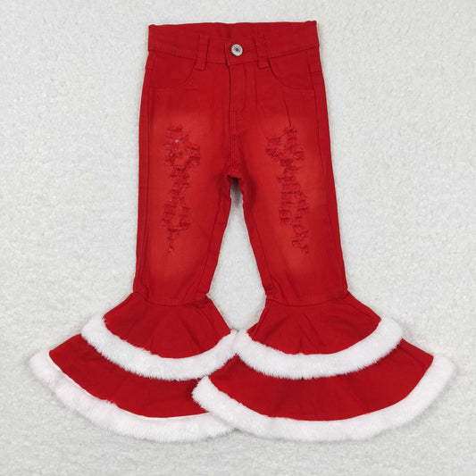 P0334 western Christmas red buttons zip up jeans girl kids denim jeans bell pants 202312 RTS