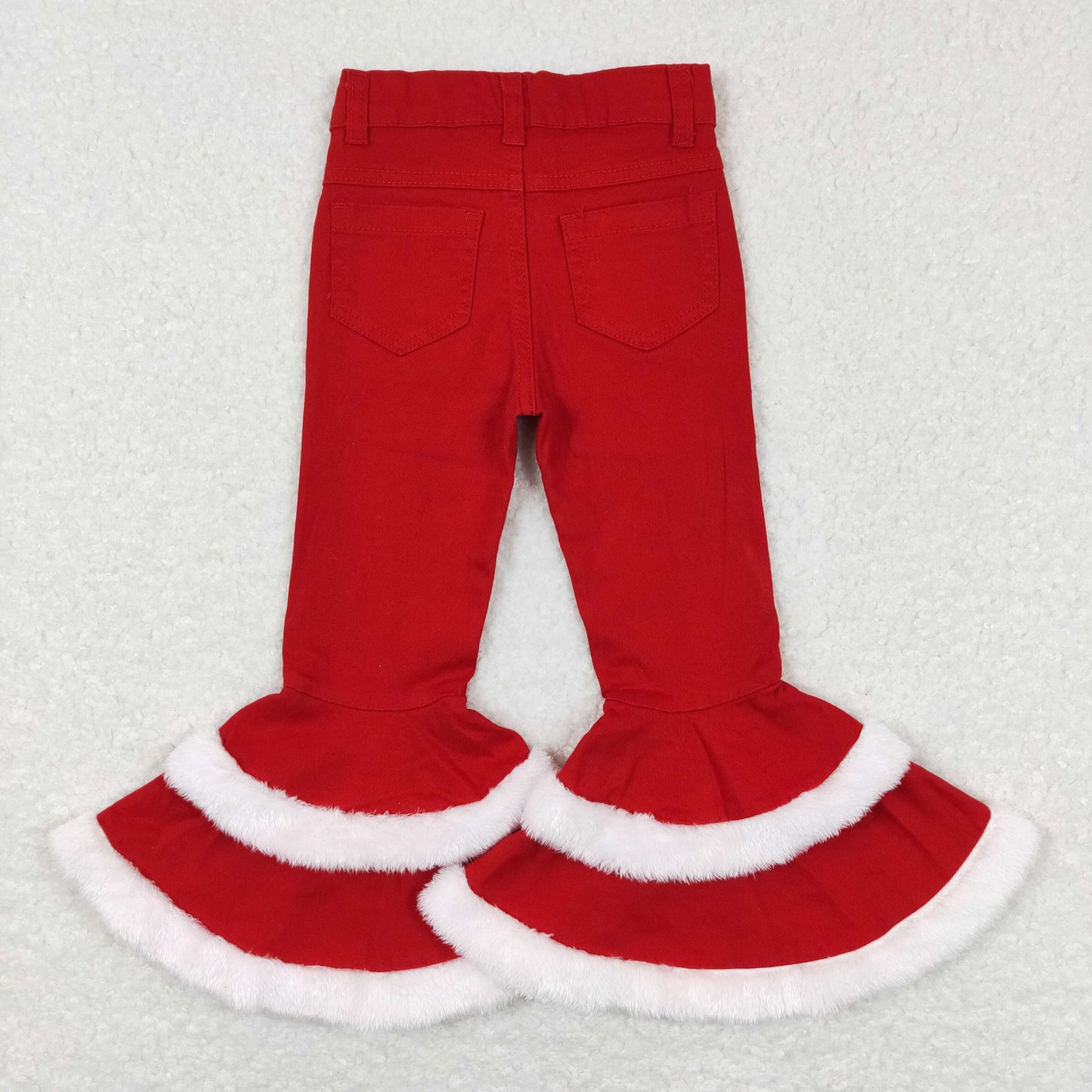 P0334 western Christmas red buttons zip up jeans girl kids denim jeans bell pants 202312 RTS