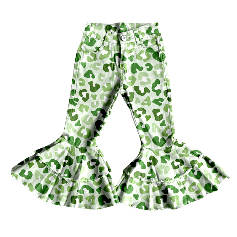 P0395 camo girl leopard lucky St patrick bell bottom long pants 202401 RTS