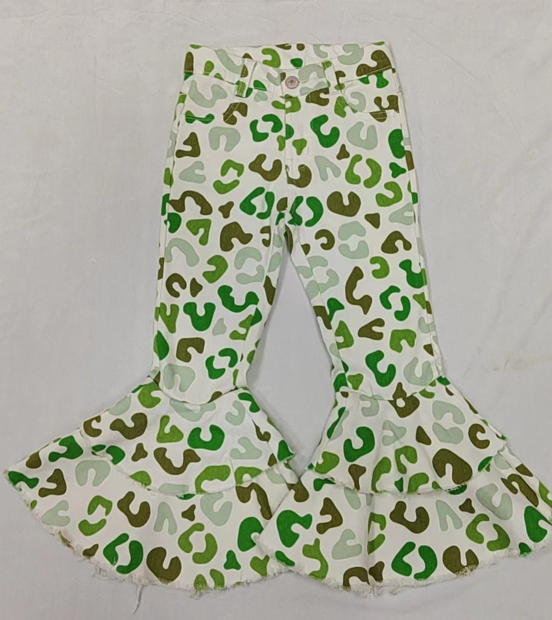 P0395 camo girl leopard lucky St patrick bell bottom long pants 202401 RTS