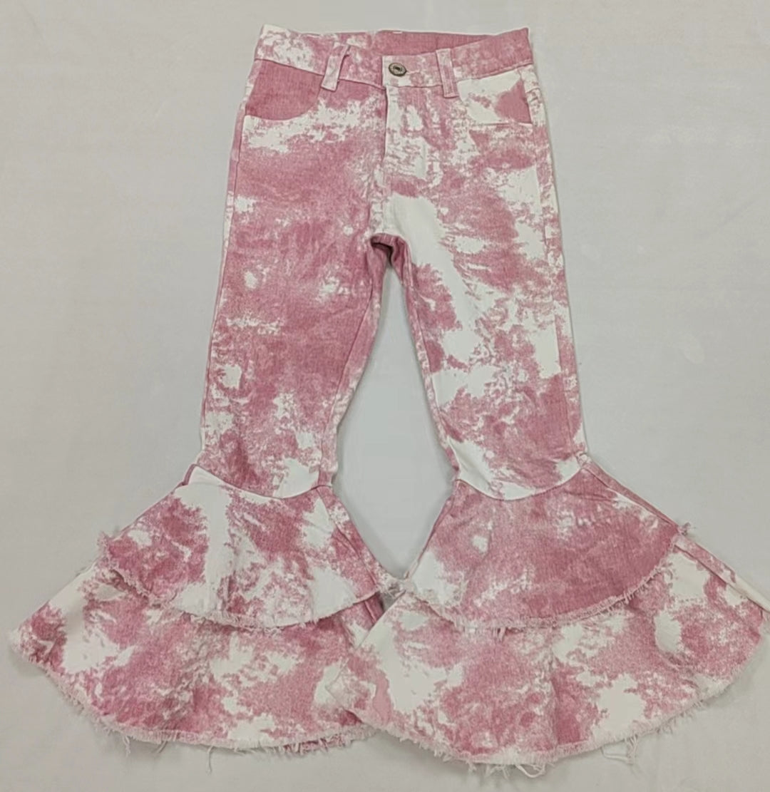 P0399 western buttons zip up jeans pink girl kids denim jeans bell pants 202312 RTS