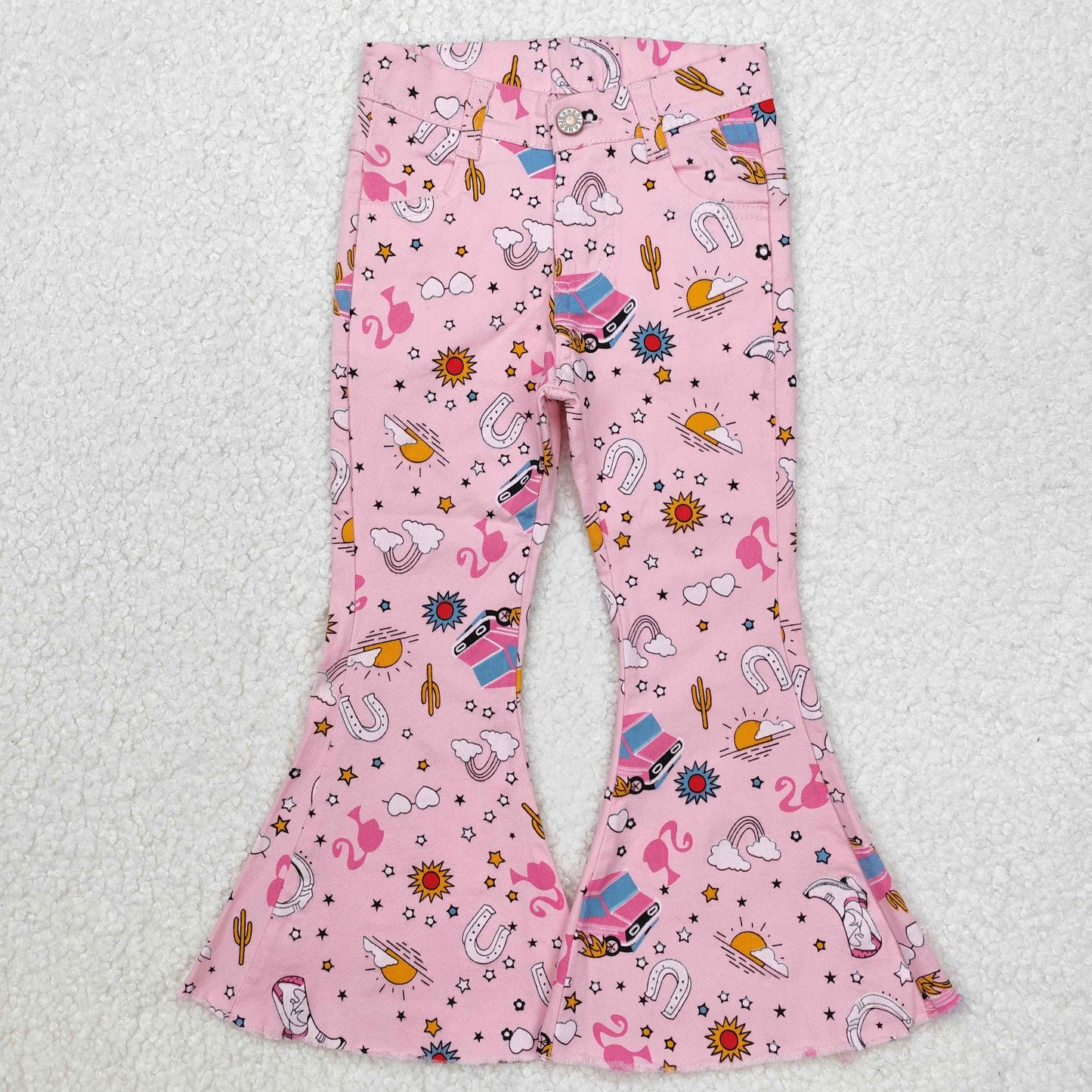 P0407 Barbie Pink western denim jeans bell pants 202412 RTS