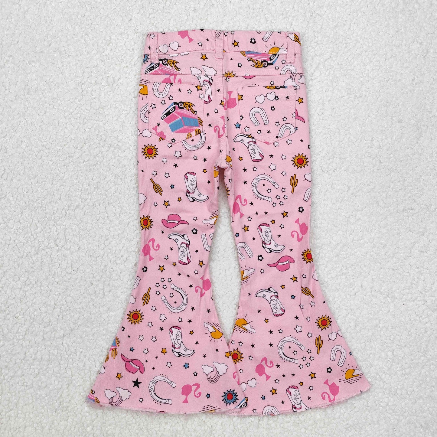 P0407 Barbie Pink western denim jeans bell pants 202412 RTS