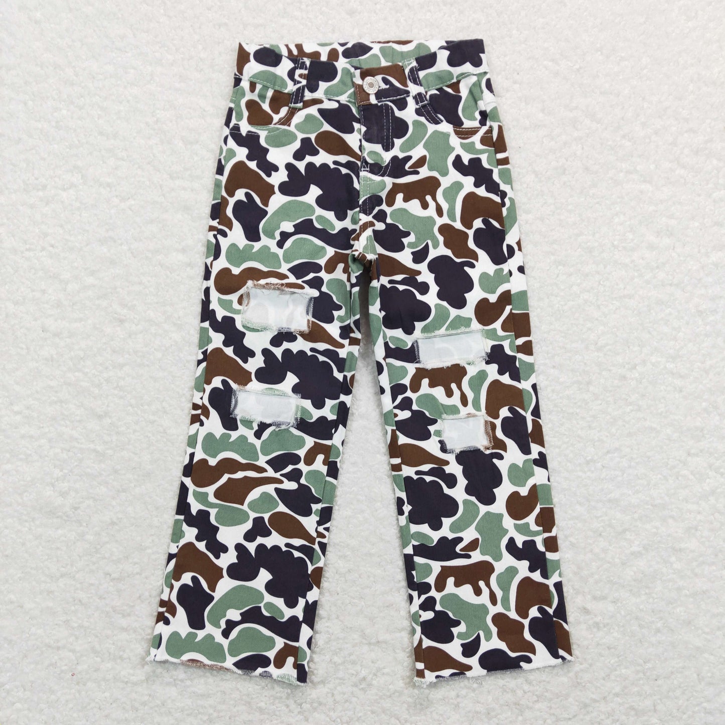 P0413 checkeboard western camo boy ripped jeans pants 202401 RTS