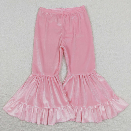 P0416 western velvet pink girl bell bottom pants 202401