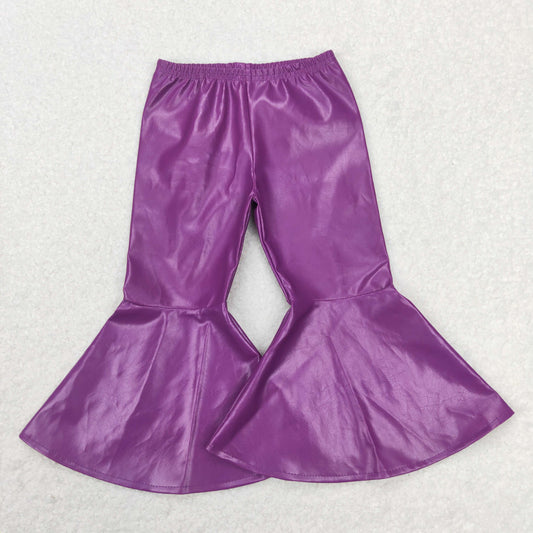 P0419 western leather purple girl bell bottom pants 202312