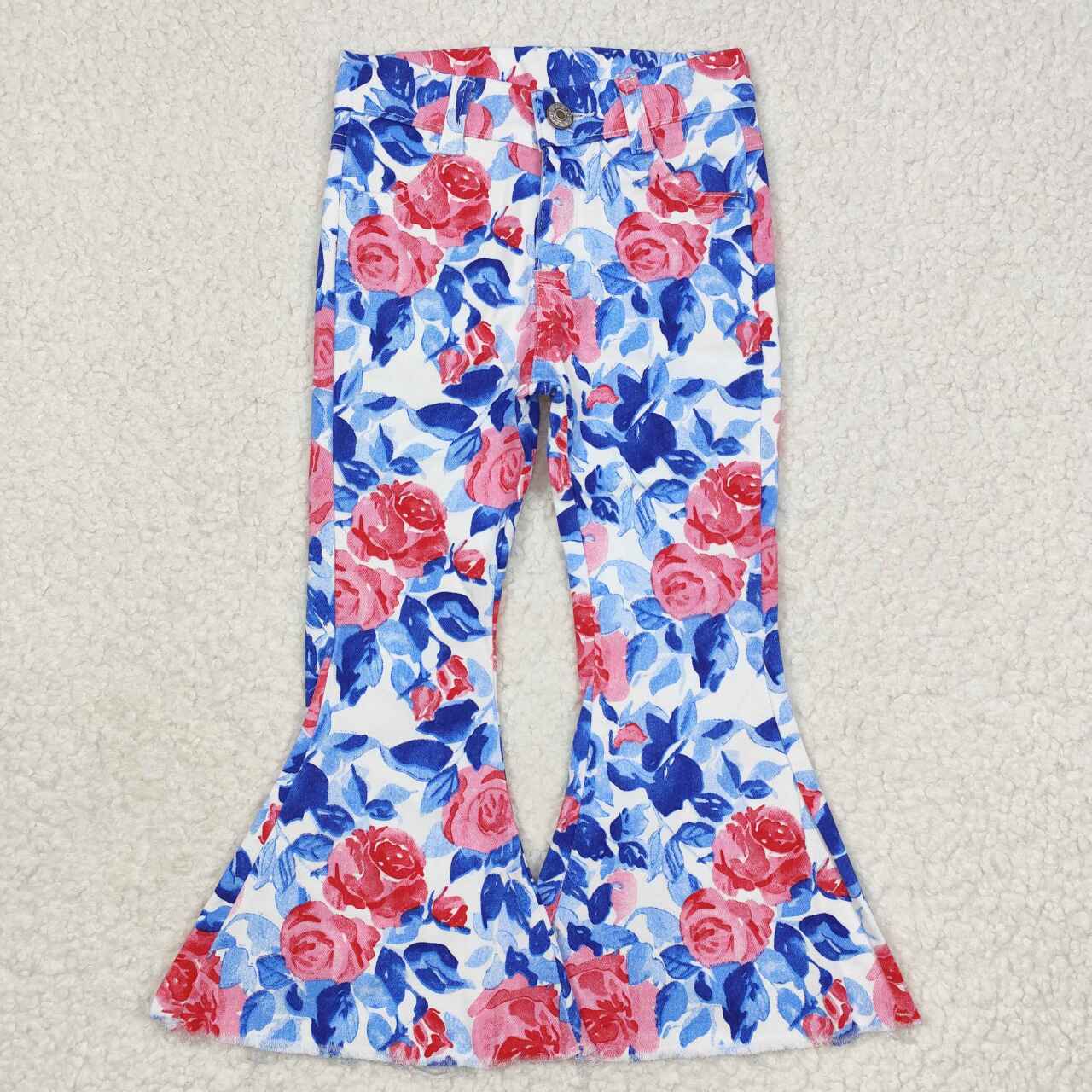 P0466 jeans flower kids bell long pants 202407 RTS