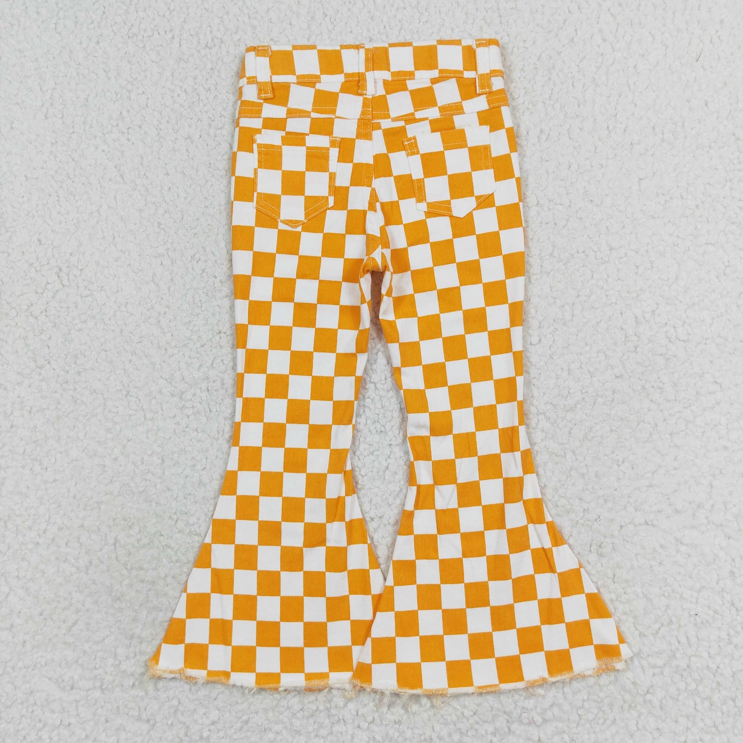 P0468 jeans yellow checkerboard kids girl bell long pants 202406 RTS