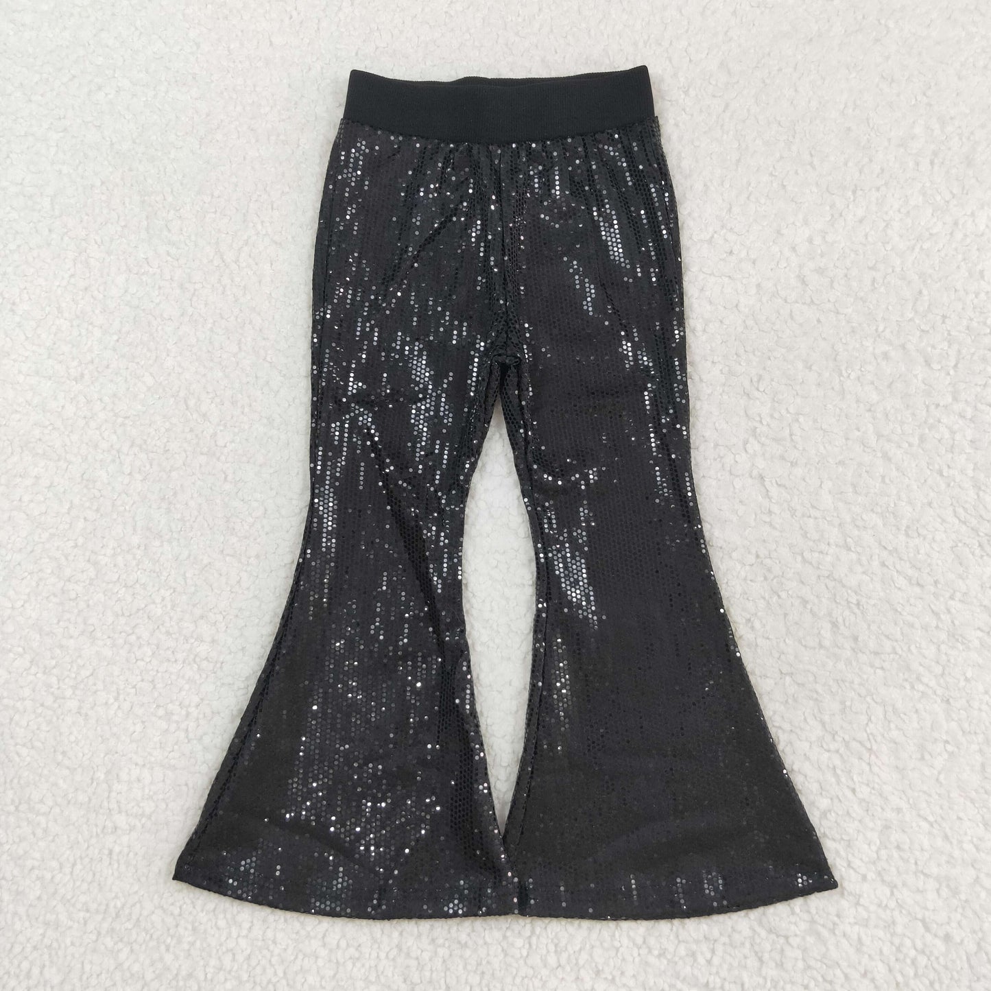 P0495  kids black sequin long bell pants  202408 RTS