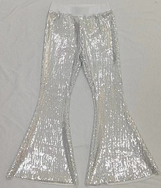 P0496  kids white sequin long bell pants  202405  preorder