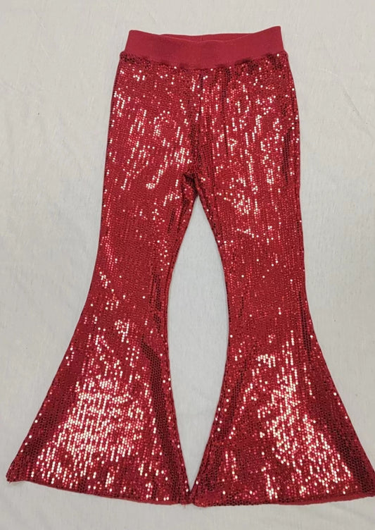 P0497  kids red sequin long bell pants  202405  preorder