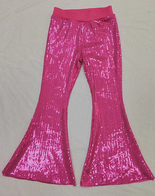 P0499 kids hot pink sequin long bell pants  202405  preorder