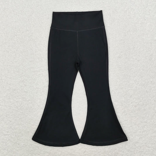 NO MOQ RTS P0578 Girl Clothes Solid Black Plain Print High Waist Stretch Flare Bell Bottom Pants 202610