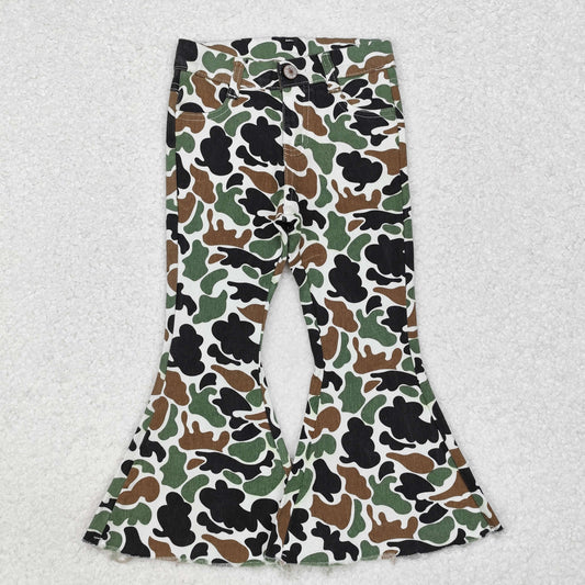 P0582  camo green brown bell bottom denim jeans pants