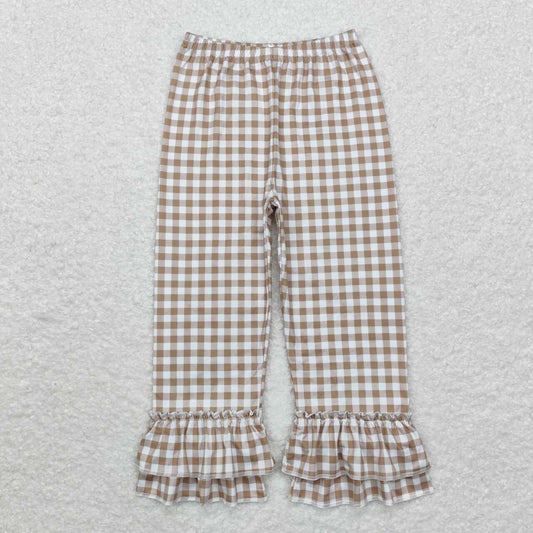 P0607 girl plaid ruffle long pants 202408 RTS