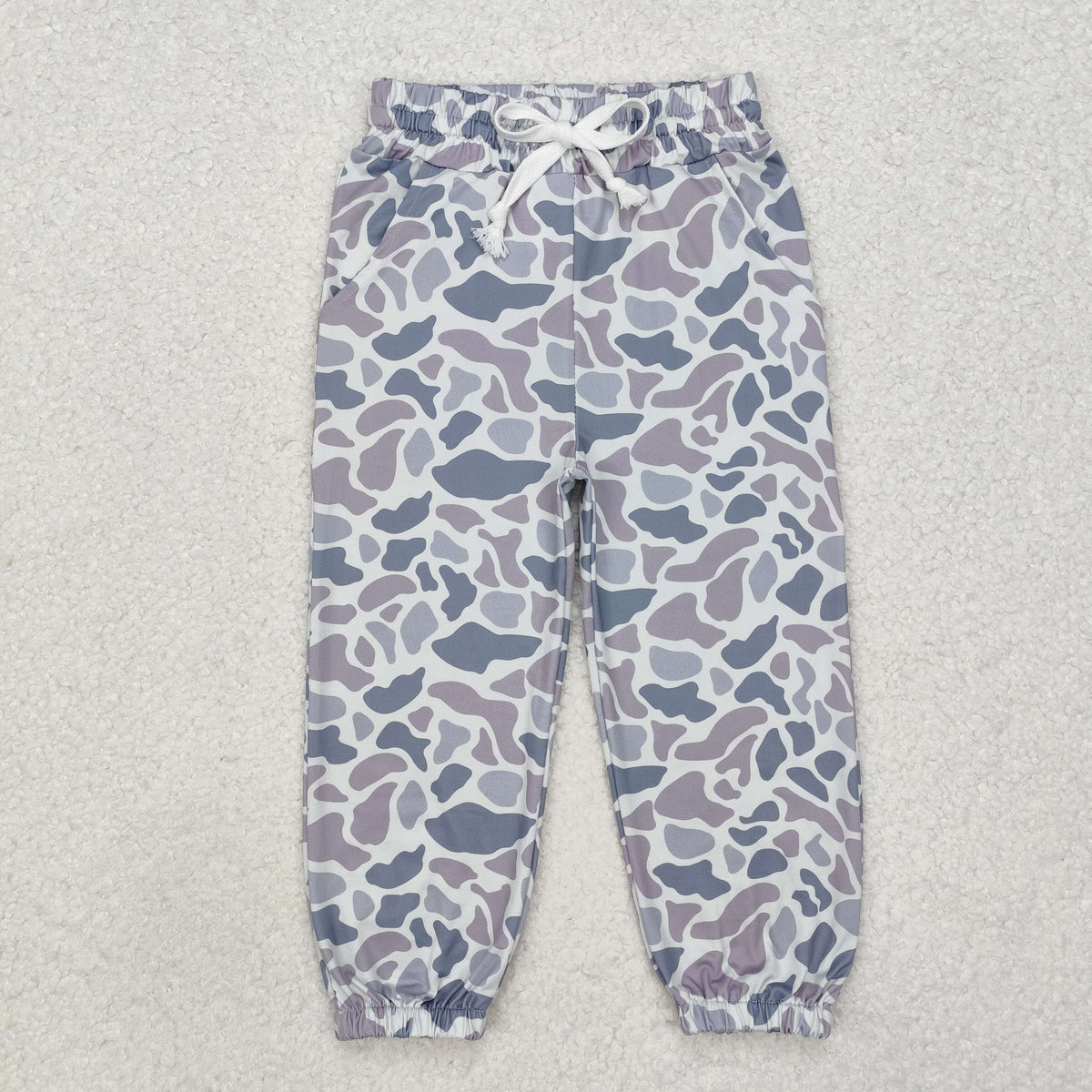 NO MOQ RTS P0651 Boy Clothes Grey Purple Camo Print Elastic Waist Drawstring Jogger Pants 202610
