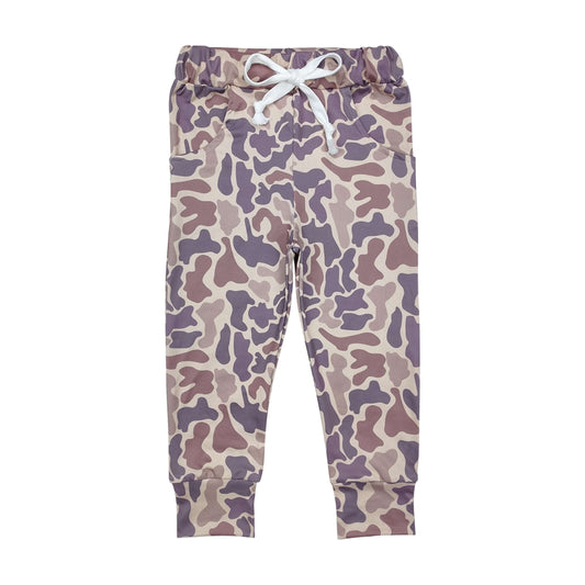 NO MOQ RTS P0683 Boy Clothes Retro Dusty Purple Camo Print Elastic Waist Drawstring Jogger Pants 202610