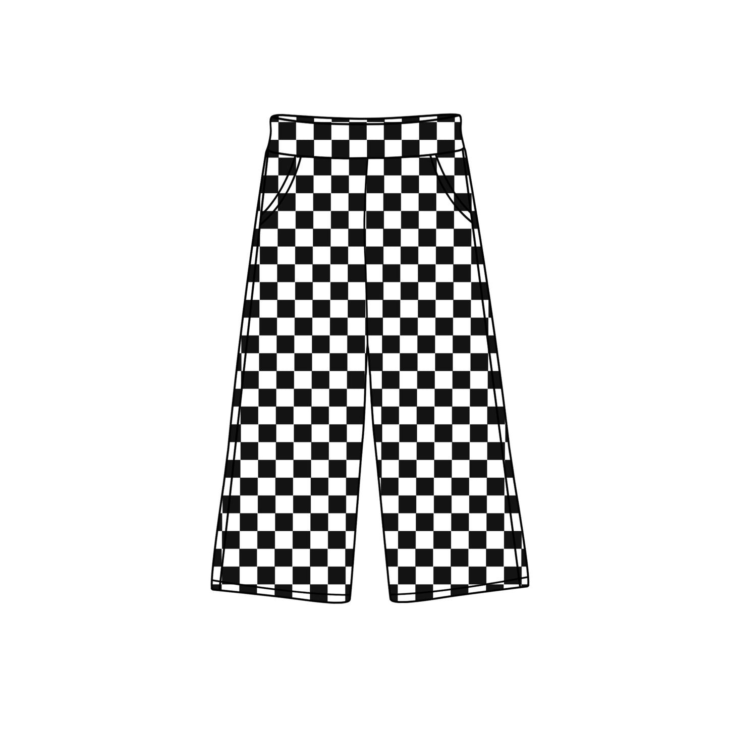 P0693 kids black checkerboard  girl long pants preorder