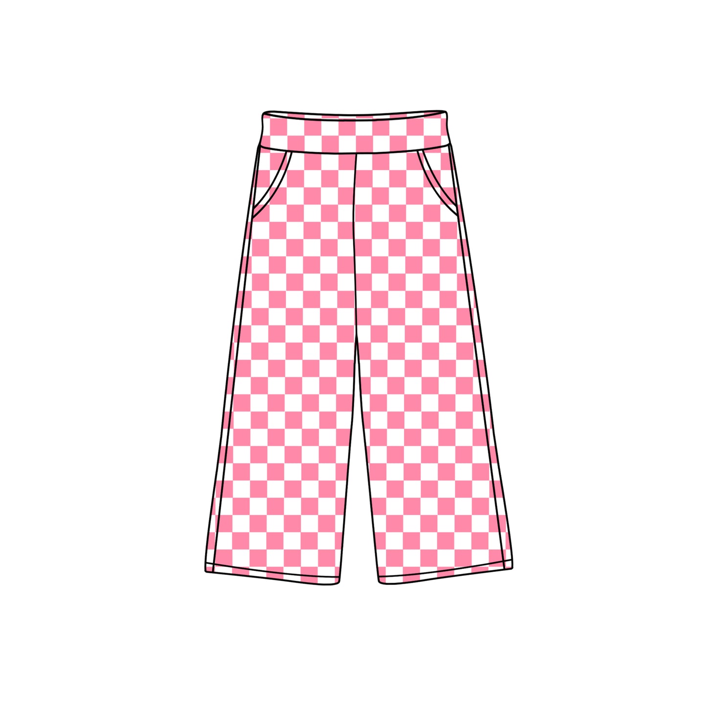 P0694 kids pink checkerboard  girl long pants preorder