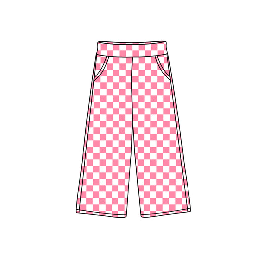 P0694 kids pink checkerboard  girl long pants preorder