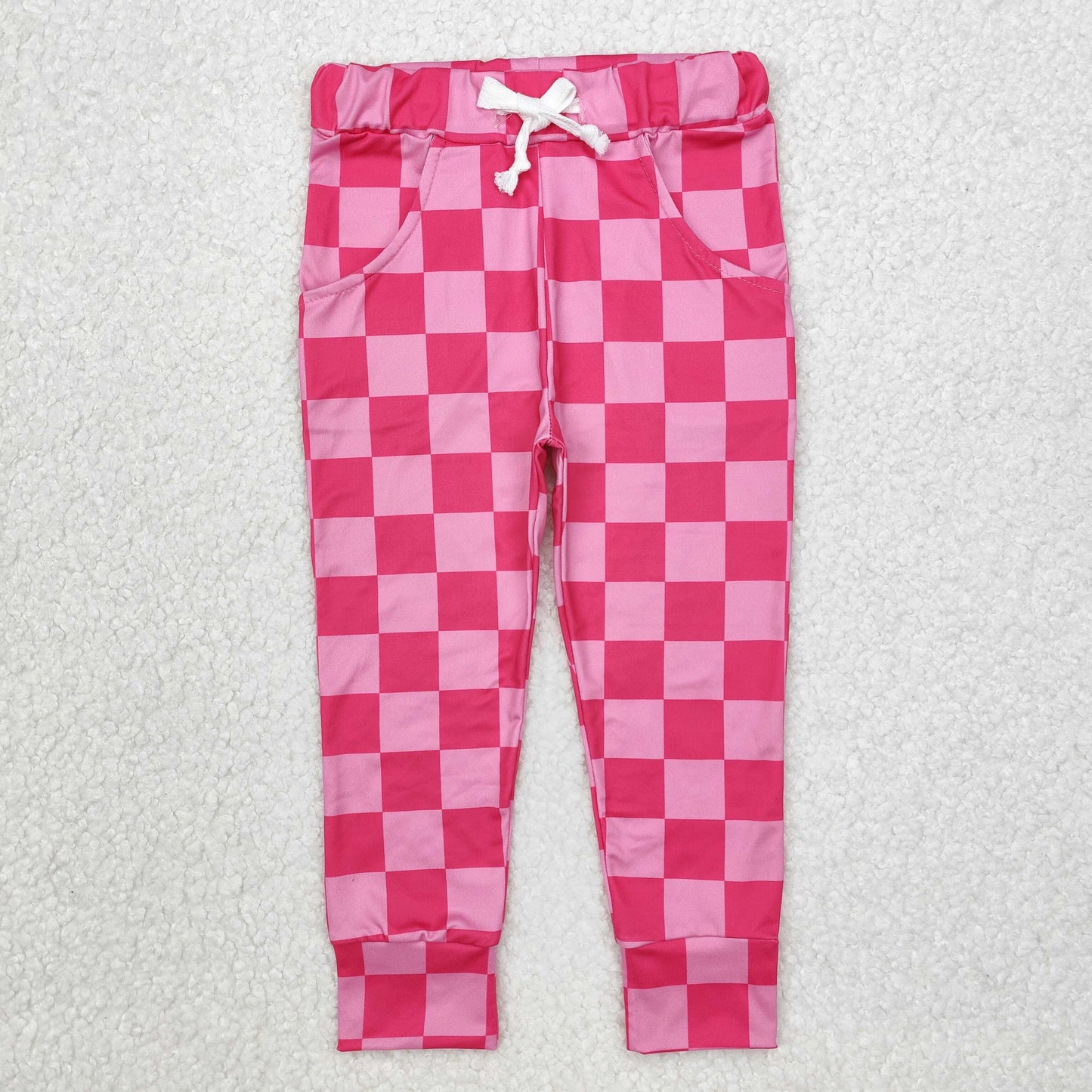 P0700 plaid hot pink checkerboard kids Pockets Jogger long pants 202412 RTS