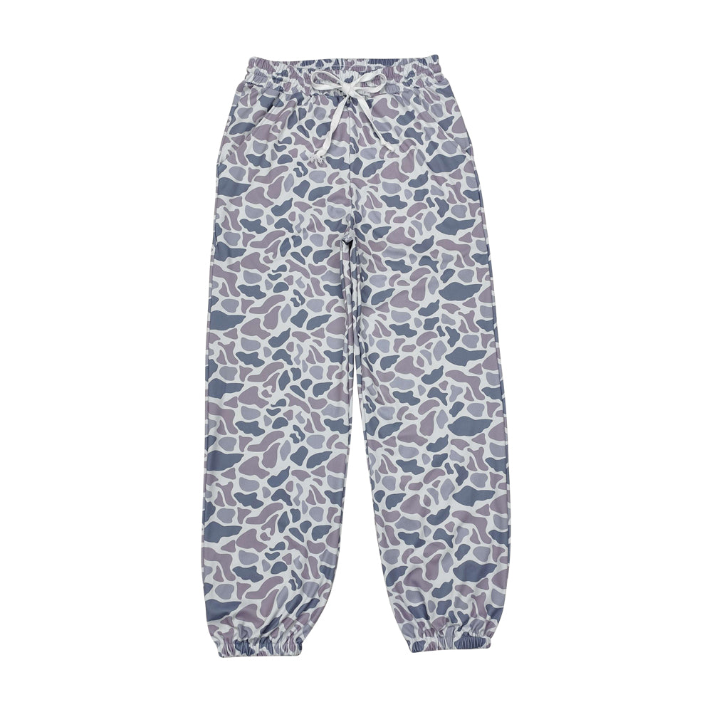 NO MOQ RTS P0727 Women Clothes Purple Camo Spot Print Short Sleeve Drawstring Jogger Pant 202610