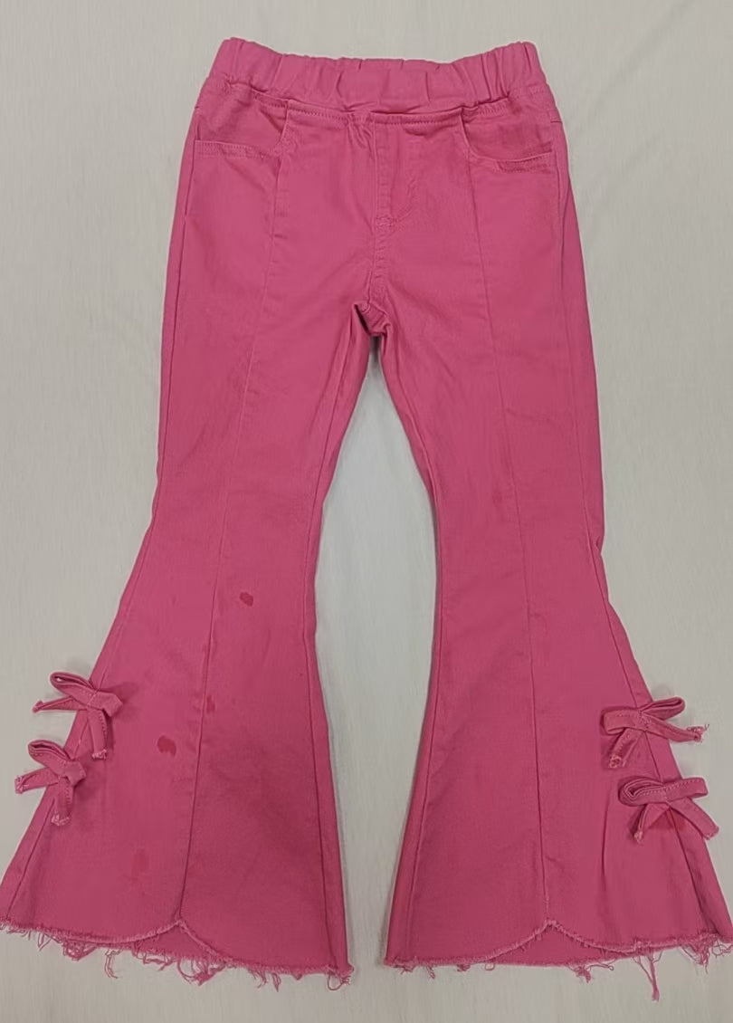 P0731 Girls bow hot pink denim pants 202412 preorder