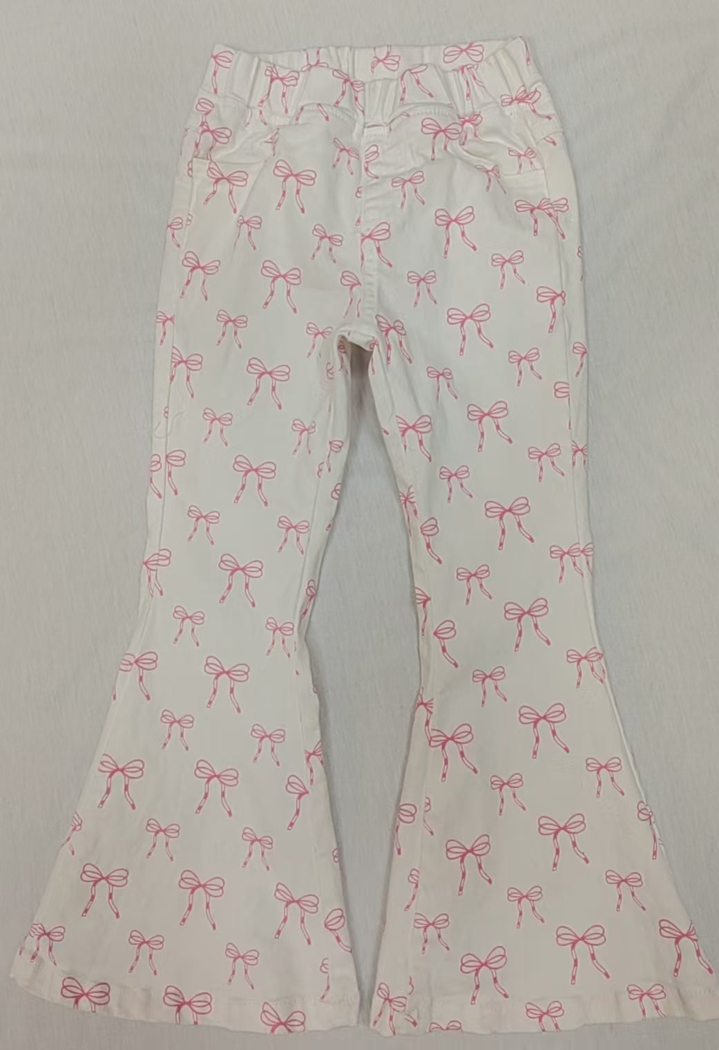 P0732 Girls bow  pink denim pants 202412 preorder