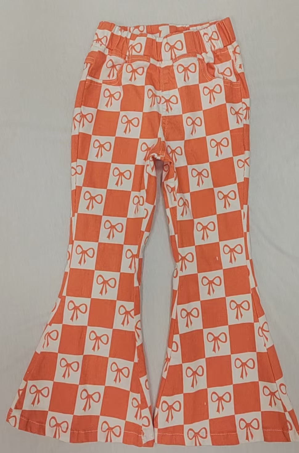 P0733 Girls bow orange denim pants 202412 preorder