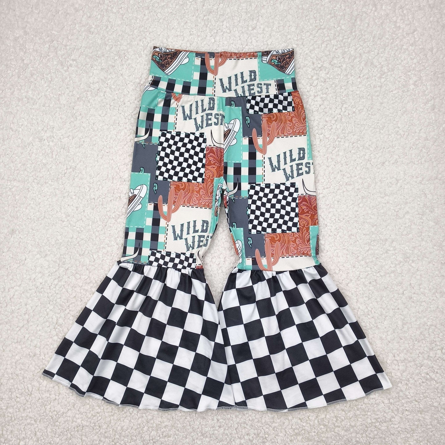 P0751  shoes checkerboad r bell bottom long pants 202504 rts