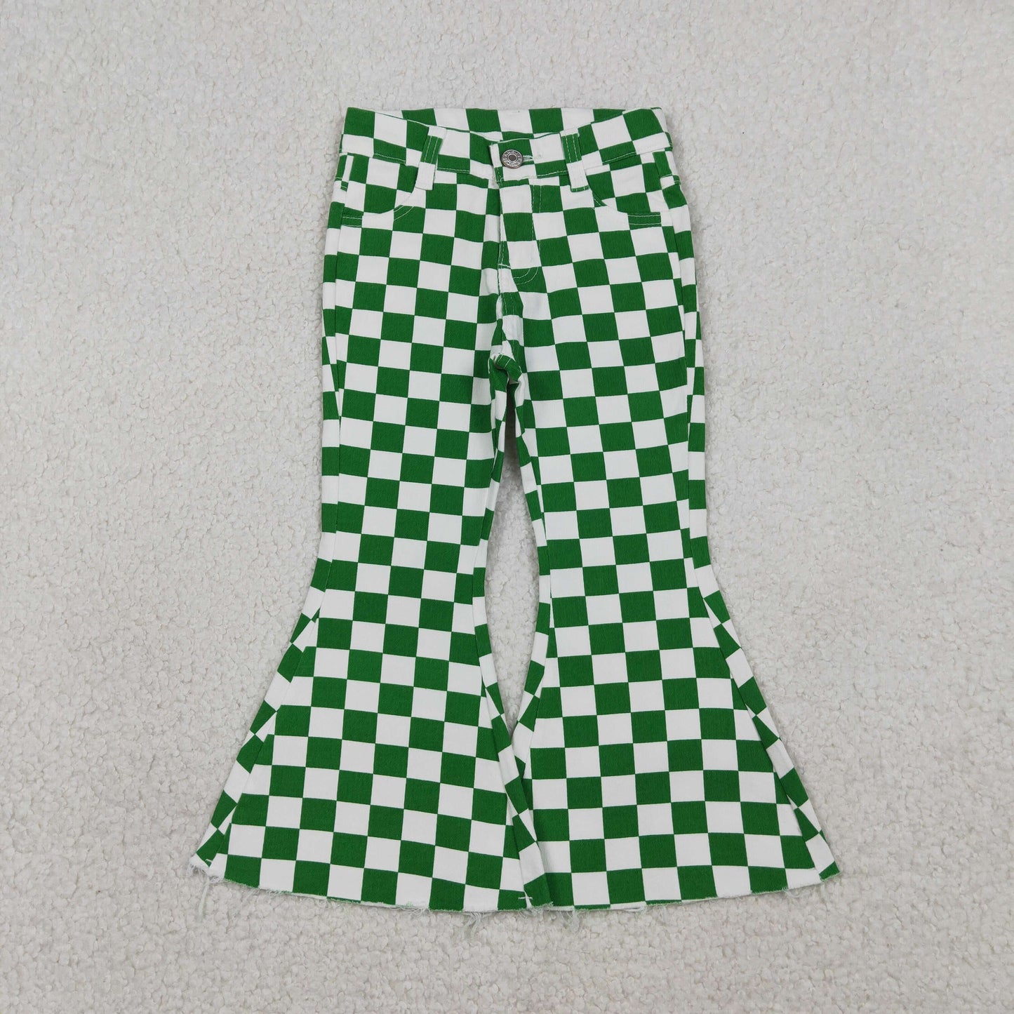 P0841 checkerboard green girl denim jeans pants 202601 RTS