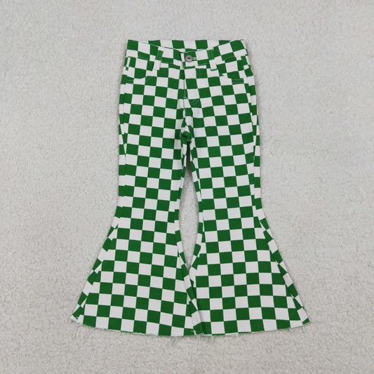 P0841 checkerboard green girl denim jeans pants 202601 RTS