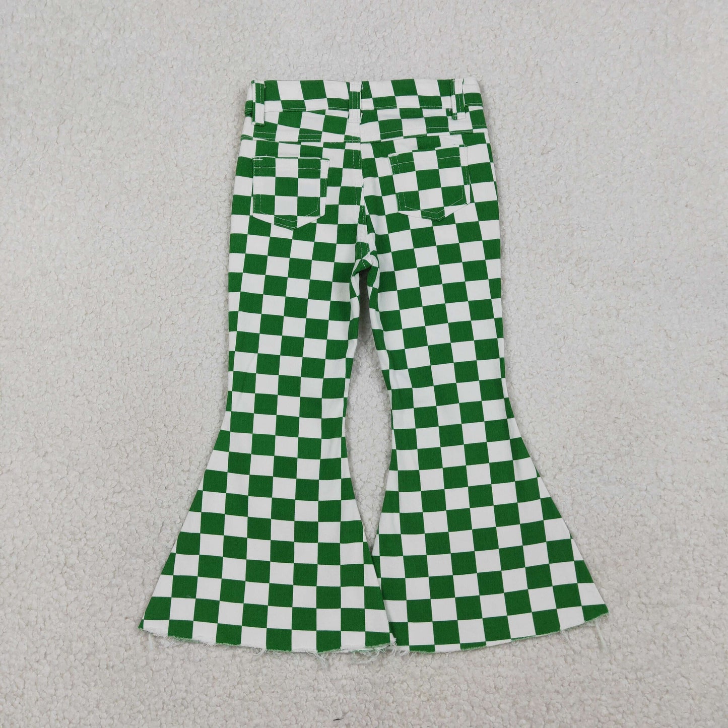 P0841 checkerboard green girl denim jeans pants 202601 RTS