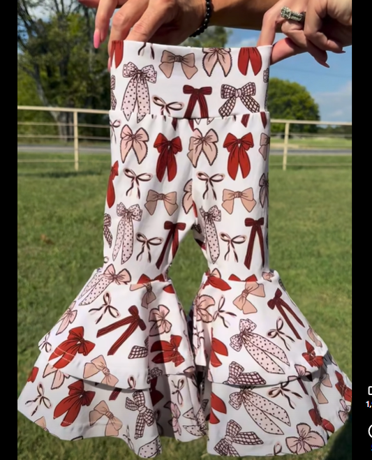 P0885 yoga bow pink flowers girl bell bottom long pants 202509 RTS
