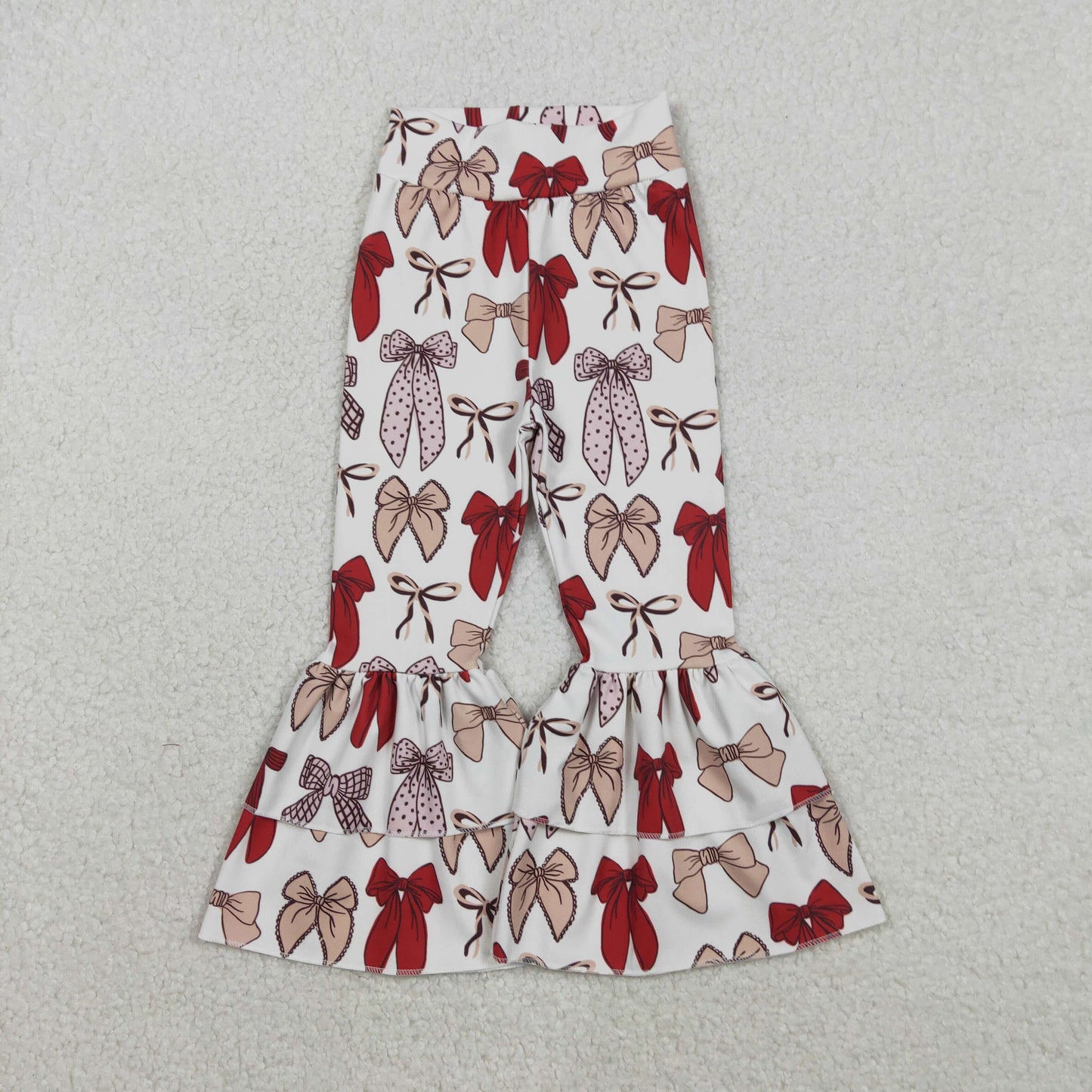 P0885 yoga bow pink flowers girl bell bottom long pants 202512 RTS